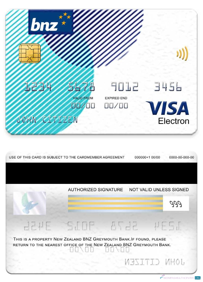 Download New Zealand BNZ Greymouth Bank visa electron card Photoshop template